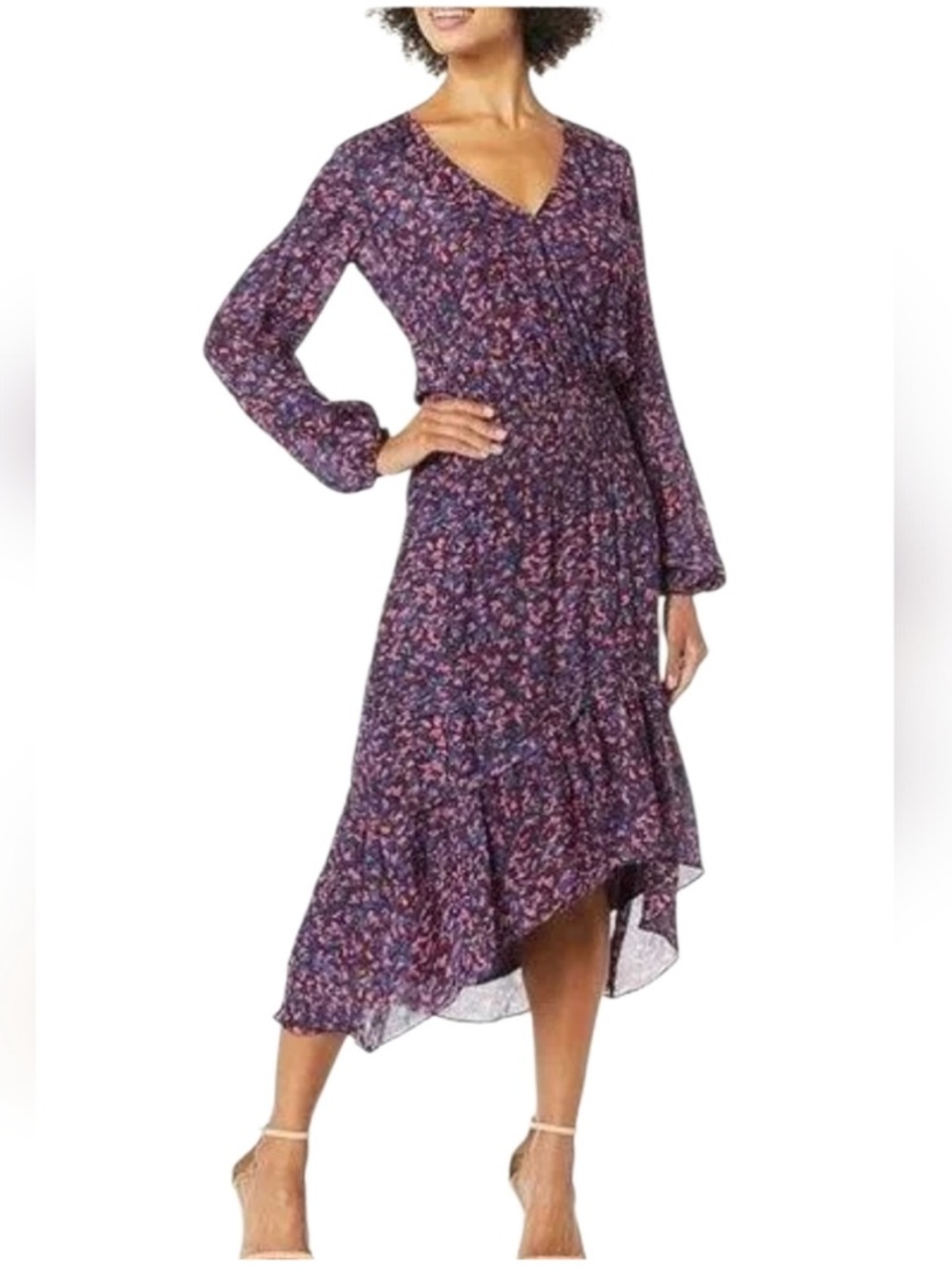 Parker Elizabeth Ruffle Hem Purple Floral High-Low Dress